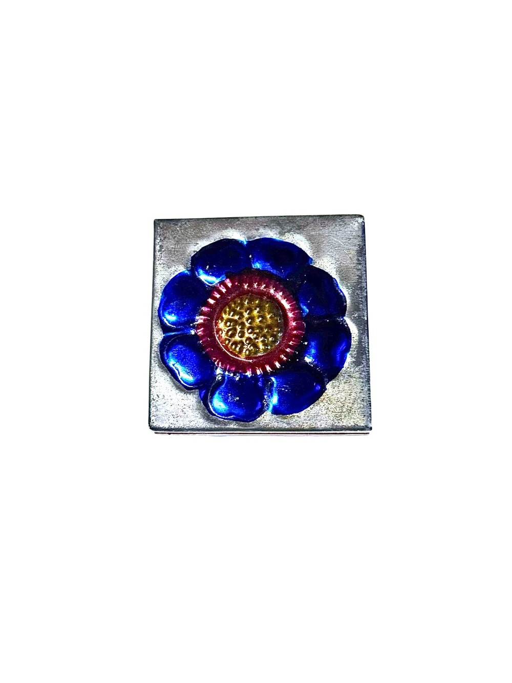 80s Vintage Made in Mexico Punched Tin Flower & Winged Heart Pill Box Miniature